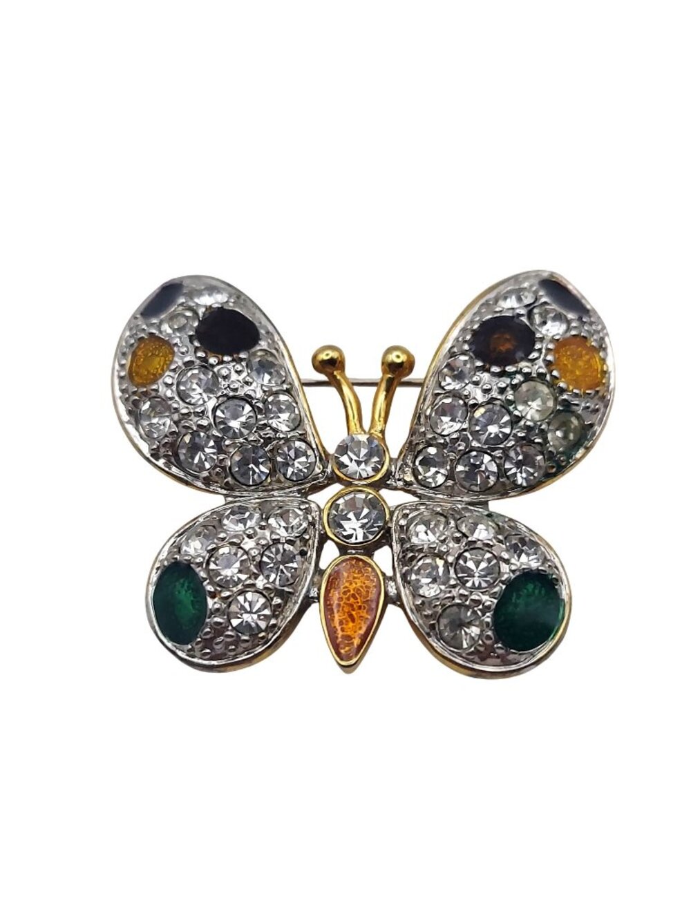 Butterfly Brooch Pin Multicolor Rhinestone Gold Tone Insect Bug Vintage Jewelry